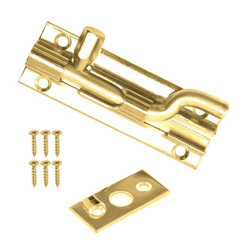 Merriway BH06962 Swan Neck Cranked Door Bolt Slide, 75mm (3 inch), Gold Tone