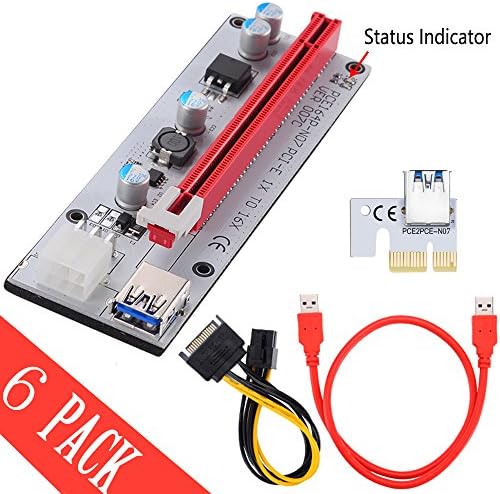 ZinMark [Bitcoin Mining Dedicated Card][6-Pack][V007] PCI-E 1x to 16x Powered Riser Adapter Card w/60cm USB 3.0 Extension Cable &amp; SATA Power Cable - GPU Riser Adapter - Ethereum Mining ETH