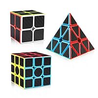 D-FantiX Carbon Fiber 2x2 3x3 Pyramid Speed Cube Bundle, 2by2 3by3 Pyramid Speed Cubes Set Magic Cube Puzzle Toys for Kids