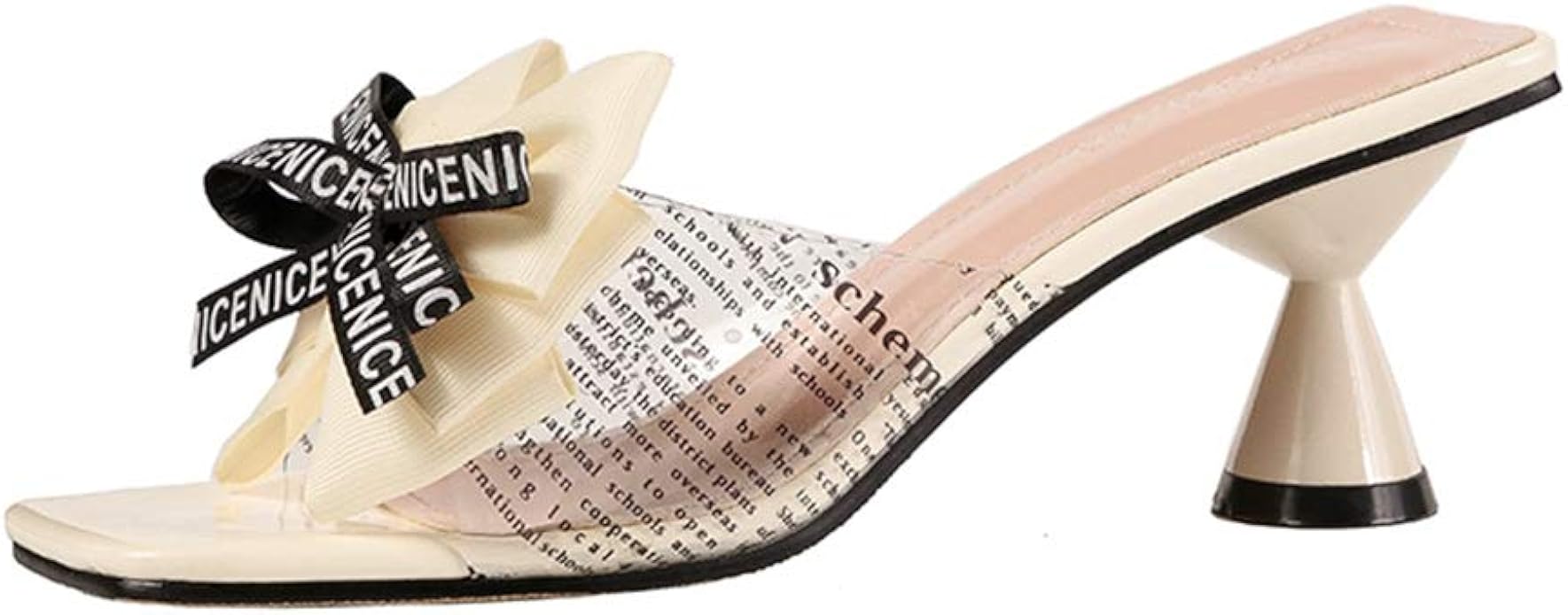 Amazon.com | CYBLING Womens Clear Strap Block Heel Slide Sandals Cute Bowknot Open Toe Slip on 