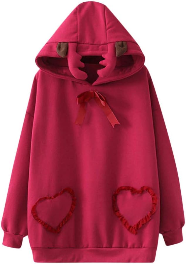 NEEDRA Hoodies Women Christmas Jumper Hooded Sweatshirt Cute Red Casual Xmas Clothing Long Sleeve Tops Tunics Pullover Dressy Shirts