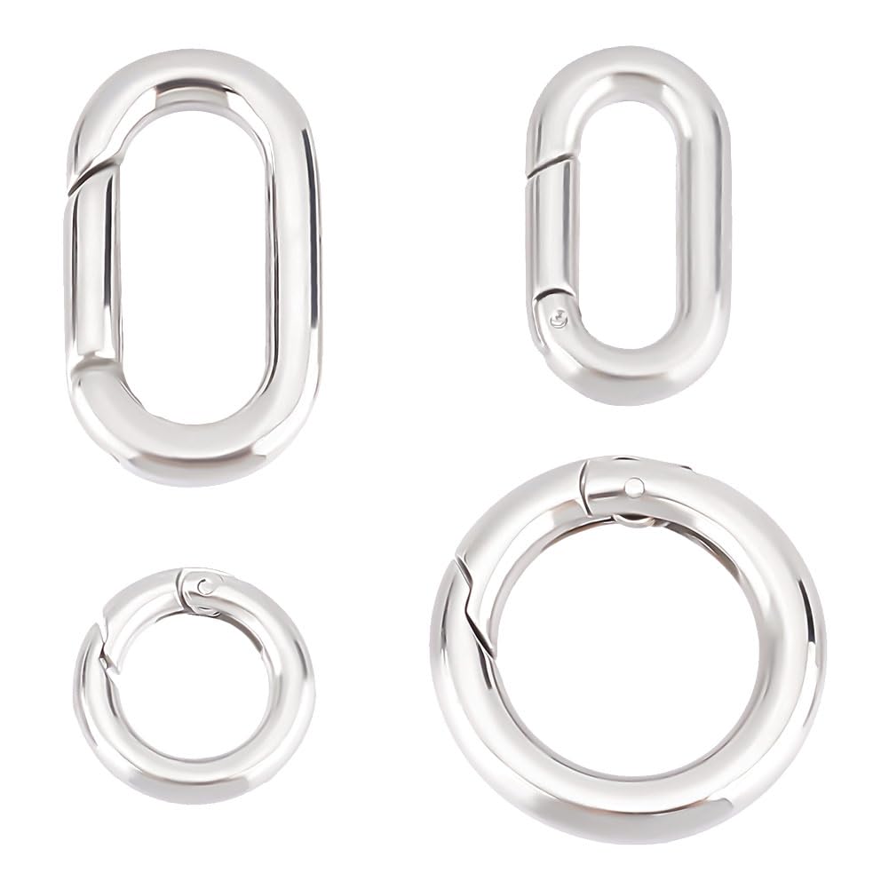 UNICRAFTALE 4Pcs 4 Style Spring Gate Rings Round Stainless Steel Snap Clasps 12~22.5 Oval Ring Clips Snap Hooks Spring Keyring Buckle for Bag Purse Shoulder Strap Key Chains
