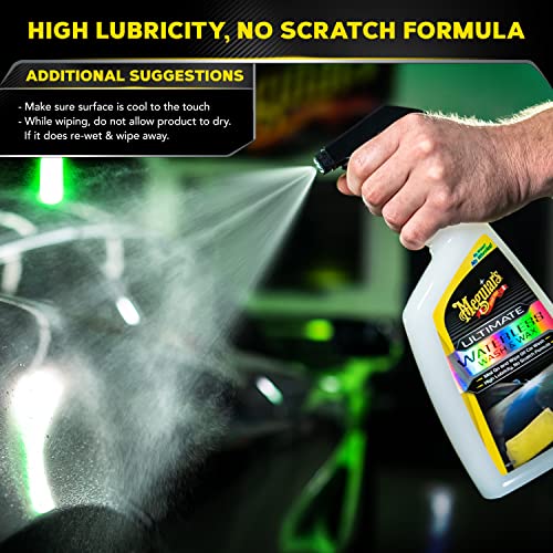 MEGUIAR’S ULTIMATE WATERLESS WASH & WAX, SCRATCH-FREE WATERLESS CAR CLEANING SPRAY THAT MAKES DETAILING QUICK AND EASY, 2-IN-1 CLEANER AND PROTECTION TO HELP YOUR RIDE SHINE, 26 OZ