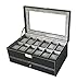 Sodynee® Watch Box Large 12 Mens Black Pu Leather Display Glass Top with Jewelry Box Case Organizer Tray