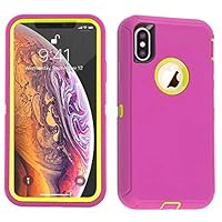 Annymall iPhone Xs Max Case, Tri-Layer Heavy Duty [with Built-in Screen Protector][Support Wireless Charging] High Impact Resistant Full-Body Shockproof Cover for Apple iPhone Xs Max (Rose/Yellow)