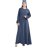 Jazvano Tie Cuffs Dress Solid Color Abaya for Women Front Zipper Robe with Pocket Daily Islamic Prayer Clothes