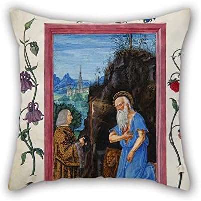Oil Painting Master Of The Ore Landriani And Giovan Battista De Lorenz - Gian Giacomo Trivulzio With Saint Hieronymus In The Book Of Hours Of Gian Giacomo Trivulzio Cushion Cases 20 X 20 Inches /
