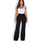 KOVALIKE Women's High Waisted Dress Pants with Waist Lapel Wide Leg Stretchy Work Pants Wrinkle Free Business Casual Trousers