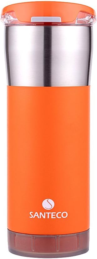 SANTECO Double Walled Vacuum Insulated Coffee Mug with Unsealed Lid,590ml,Orange