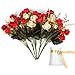 LY EMMET Artificial Rose Bouquets with Ceramics Vase Fake Rose Flowers Decoration for Table Home Office Wedding-Red