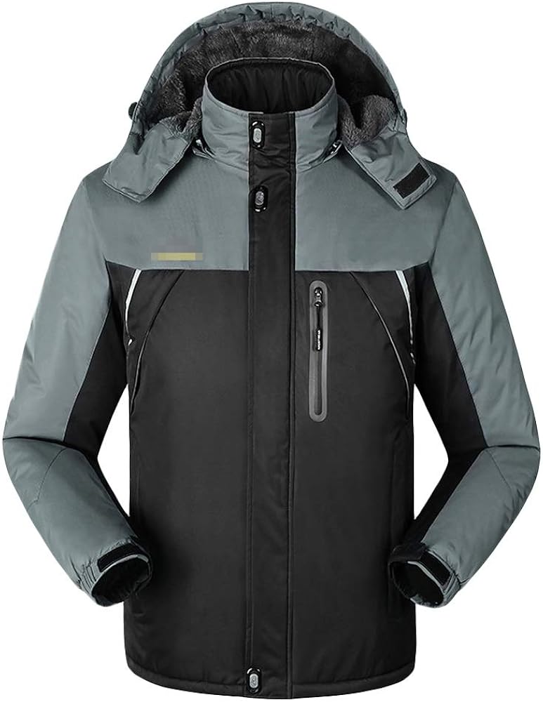Lzcaure Men's Ski Jacket Waterproof Hooded Fleece Ski Coat For Man