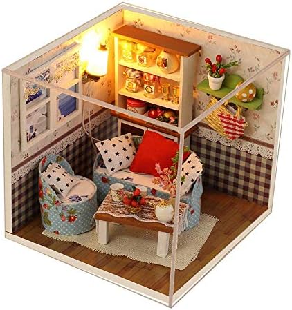 KUGIN Creative Mini One Room Greenhouse Craft Kit Combination Assembled DIY Toy House with Furniture and Accessories