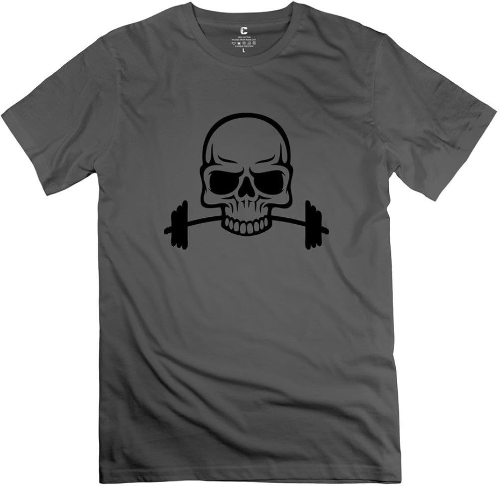 Mens CrewNeck Barbell Skull T Shirt XXL DeepHeather