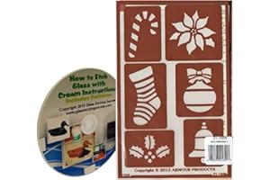 GLASS ETCHING SECRETS Christmas Glass Etching Stencils with Candy Cane, Stocking, Holly Leaf, Poinsettia Flower, Ornament, Bell + How to Etch Ebook on CD