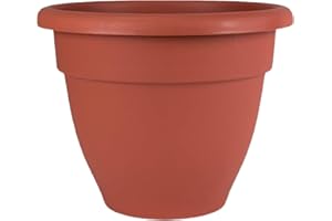 The HC Companies 8 Inch Caribbean Round Planter - Lightweight Indoor Outdoor Plastic Plant Pot with Drainage Plug, Clay