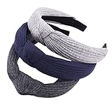 STHUAHE Pack of 3 Women Wide Stripes Cloth Cross Knot Hair Hoop Hairband Headband Hair Accessories (Gray Blue Darkgray)