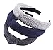 STHUAHE Pack of 3 Women Wide Stripes Cloth Cross Knot Hair Hoop Hairband Headband Hair Accessories (Gray Blue Darkgray)