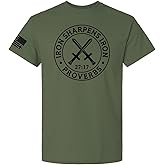 Iron Sharpens Iron Proverbs 27:17 Mens Christian American Flag Sleeve T-Shirt Graphic Tee