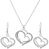 Yocoyee Double Heart Pendant Necklaces Earrings Jewelry Set Infinity Heart with Birthstone Necklace Earrings for Women Birthday Anniversary Valentine's Day Mother's Day Jewelry Gifts
