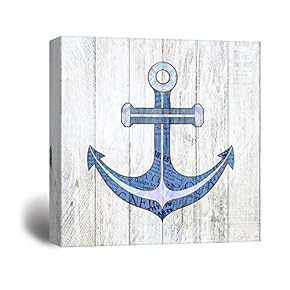 Square Canvas Wall Art - Rustic Sailing Themed Anchor on Wood Background - Giclee Print Gallery Wrap Modern Home Art Ready to Hang - 12x12 inches