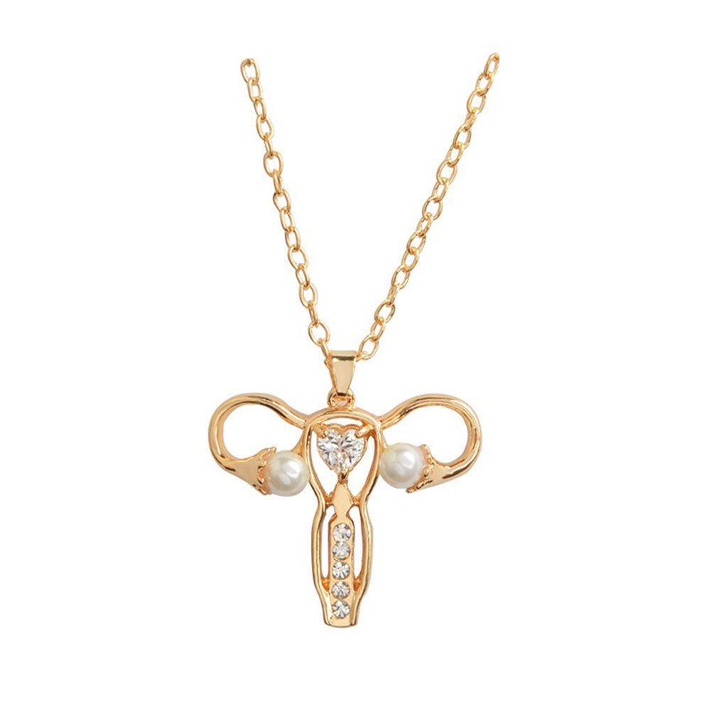 AILUOR Women's Uterus Ovary Pendant Necklace, Feminist Medical Symbol Female Organ Gynecologist Nurse Gift Jewelry Gold