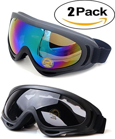 OutDiret 2 Pack UV400 Ski Goggles Snowboard Spherical Protection Anti-fog Detachable Mirror Lens for for Riding Motorcycle Bikes Skiing Black & Colorful