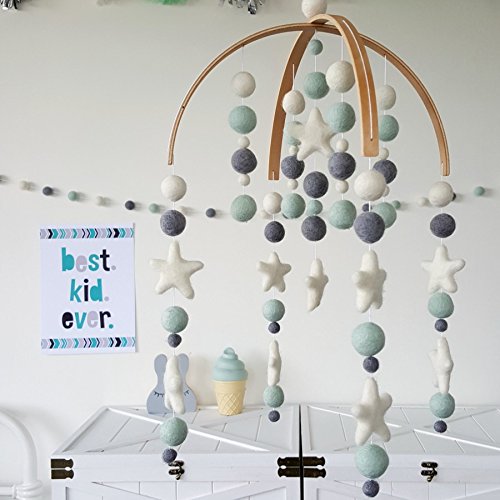Baby Crib Mobile by Tik Tak Design Co â€“ Felt Ball Mobile for Your Boy or Girl Babies Bed Room â€“ 100% NZ Wool - Designer Colors to Match Your Nursery and Delight Your Child