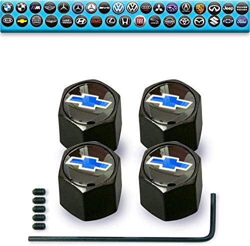 LiB Tire Valve Stem Caps (35 Vehicle Models), Aluminium, Anti-Theft Hexagon Design | Car, Truck, SUV | Leakproof, Airtight, Dustproof Seal | All-Weather, Lock Tight Fit (Compatible Chevrolet b)