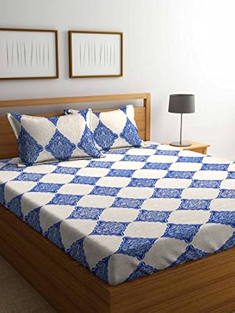 Cortina 104 TC Cotton Double Bedsheet with 2 Pillow Covers - Multicolour