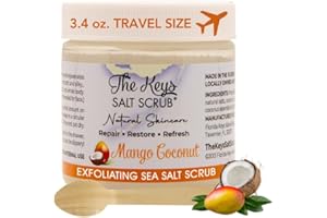 THE KEYS SALT SCRUB The Keys | Mango Coconut Sea Salt Scrub - Natural Exfoliating Body Scrub with Wooden Spoon, Organic Moisturizing Exfoliator for Face, Hand, Foot, Bath, Manicure/Pedicure & Bikini Area (3.4 oz)