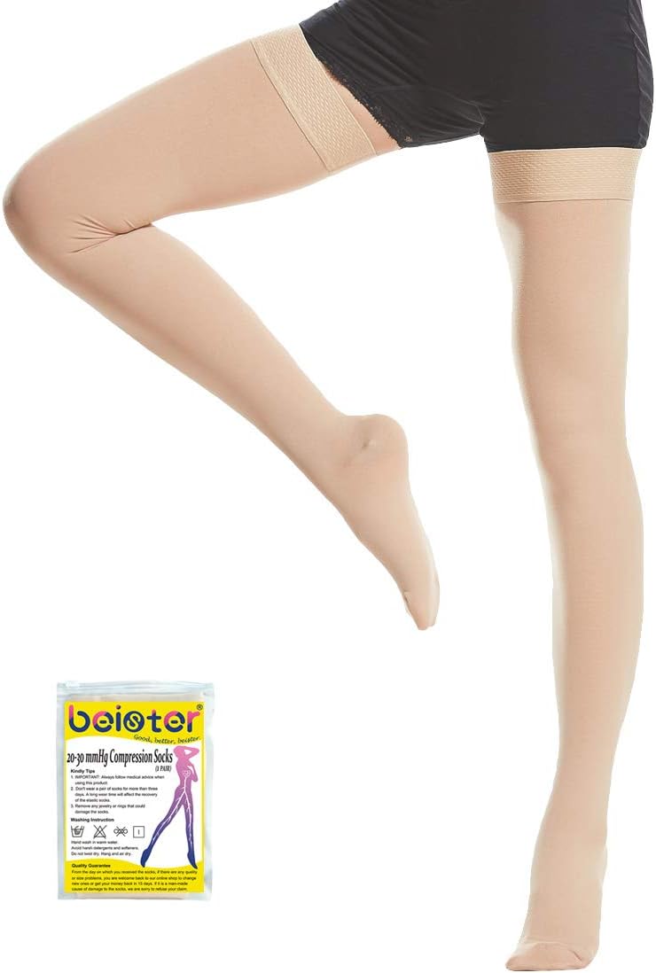 Beister Medical Closed Toe Thigh High Compression Stockings with Silicone Band for Women & Men