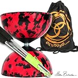 Harlequin Diabolo Set, Metal Diabolo Sticks, Diablo String & Bag (R/Bk)