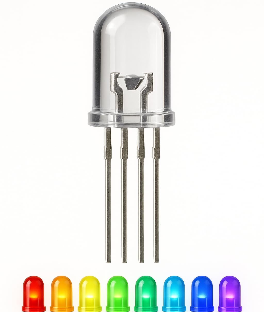 Lumetheus LEDs 5 mm RGB 100 pieces red = 400 mcd/green = 1500 mcd/blue = 700 mcd 2-3 Volts 4 Pin Light Emitting LED Diode