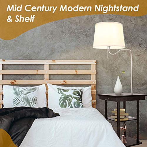 Albrillo Nightstand Floor lamp with Outlet and 2 USB Charging Ports, Mid Century Table with Shelve and Swing Arm for Bedroom, White - Thumbnail 4