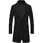 ThCreasa Mens Wool Blend Trench Coat Single Breasted Notch Lapel Walker Mid-Length Classic Pea Top Coat