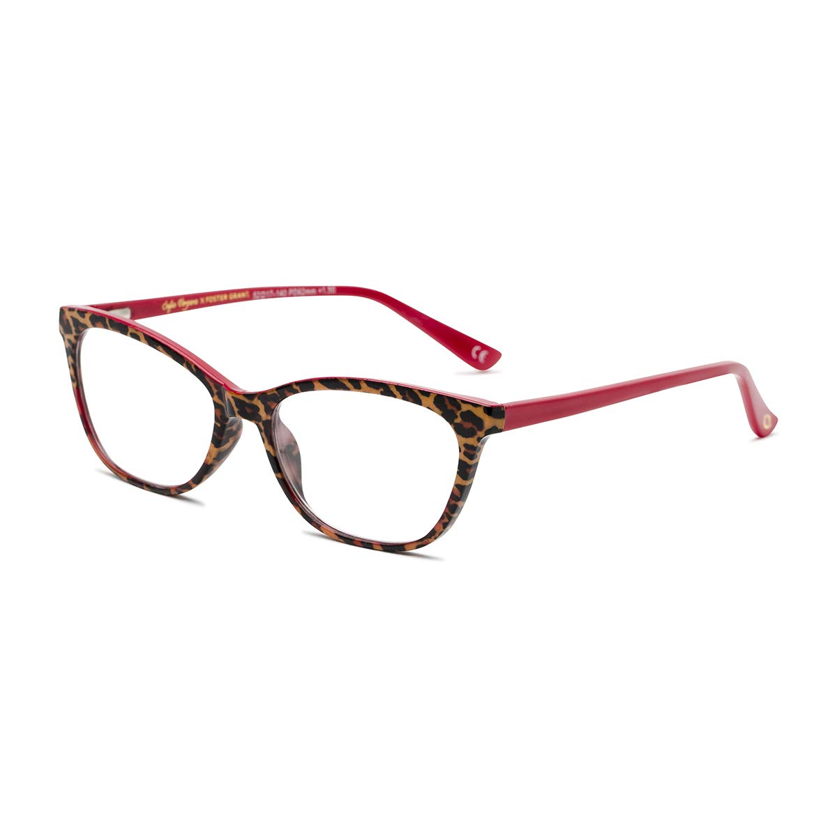 Photo 1 of Sofia Vergara x Foster Grant Women's Teresa Cat-Eye Reading Glasses, Leopard Front Over Shiny Red Base, 52 mm + 1.25