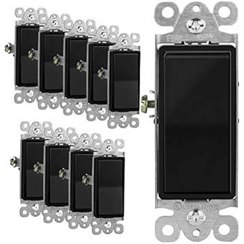 ENERLITES Decorator Paddle Rocker Light Switch, Single Pole, 3 Wire, Grounding Screw, Residential Grade,15A 120V/277V, UL Listed, 91150-BK-10PCS, Black (10 Pack)