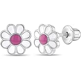 In Season Jewelry Daisy Enamel Flower Kids Earrings - 925 Sterling Silver Hypoallergenic Earrings for Girls with Secure Screw Backs - Safe & Comfortable for Toddlers, Kids & Little Girls