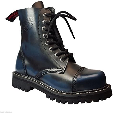 Angry Itch 8 Hole Gothic Punk Black Blue Leather Army Ranger Boot with Steel Toe