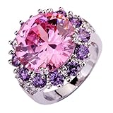 Yazilind Women's Ring with Round Cut Big Stone Pink Purple Cubic Zirconia CZ US Size 6