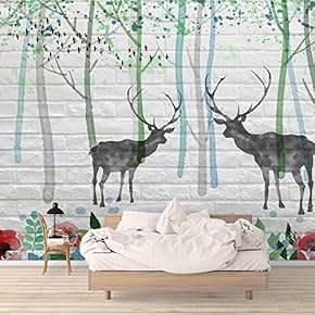 Wall Mural Elegant Deer in Rustic White Brick Background Removable Self-Adhesive Large Wallpaper - 66x96 inches