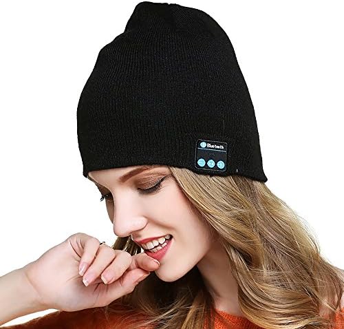 pokevi Wireless Bluetooth Music Smart Headphone Headset Speaker Warm Winter Beanie Hat Knit Cap,Built-In Mic Black