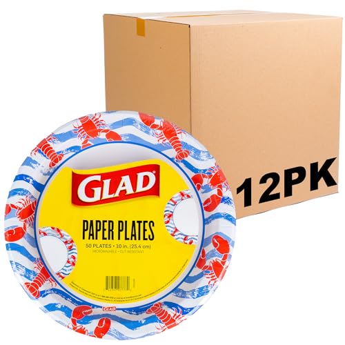 Glad Disposable Paper Plates, Lobster Waves Design - Soak Proof, Cut-Resistant,…