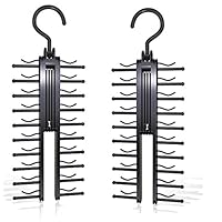 ClosetMate Tie Hanger Tie Rack - 2 PK Necktie Cross Hanger, Quality Non-Slip holds 20 Ties, Adjustable Criss-Cross Design - Black Tie Belt Rack Organizer Hanger Non-Slip With 360 Degree Rotation (2)