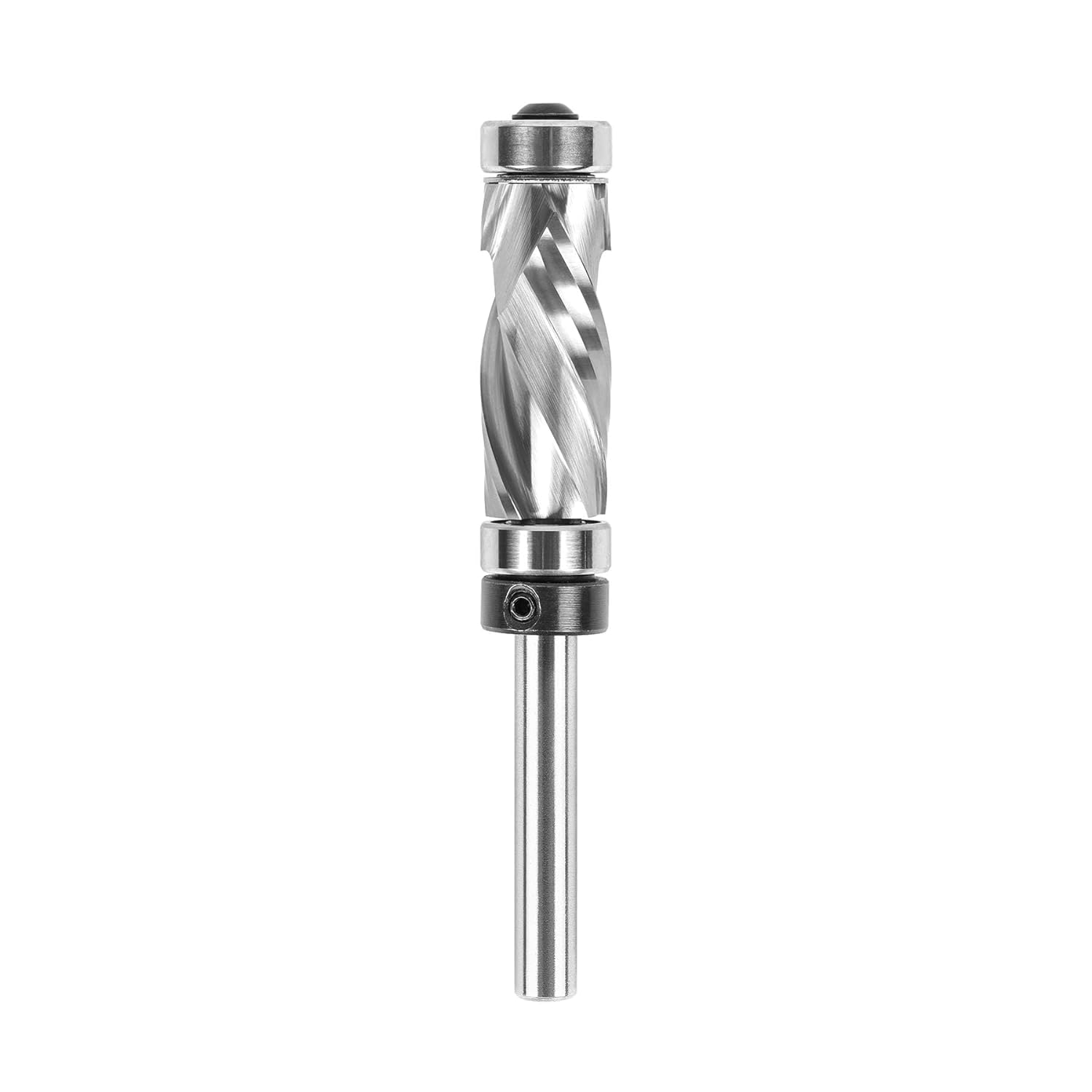 SpeTool 1/4 Inch Shank Spiral Compression Flush Trim Router Bit, 1/2" Dia Dual Bearing Carbide Cutter, 1-1/4" Cut Length for MDF, Plywood, Oak and Pattern Template Trimming