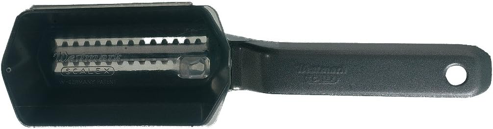 Westmark Fischentschupper mit Schuppenauffangschale, Retro-Design, Aluminium/Rostfreier Edelstahl, 21 x 5,9 x 5,3 cm, Scalex, Silber, 6500RT60