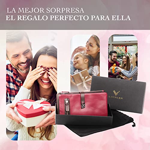 Lavalen® Women's Leather Wallets – Large Women's Wallet with RFID – Genuine Leather Card Holder – Removable Red Purse – Handmade Wallet – Modern Gift.