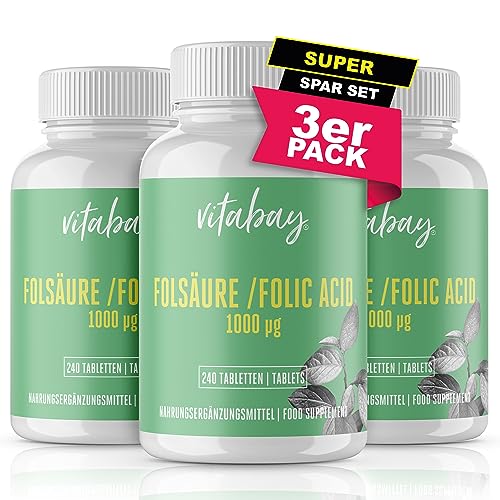 Vitabay Folsäure Hochdosiert 1000 mcg (Vitamin B9) – 720 vegane Tabletten