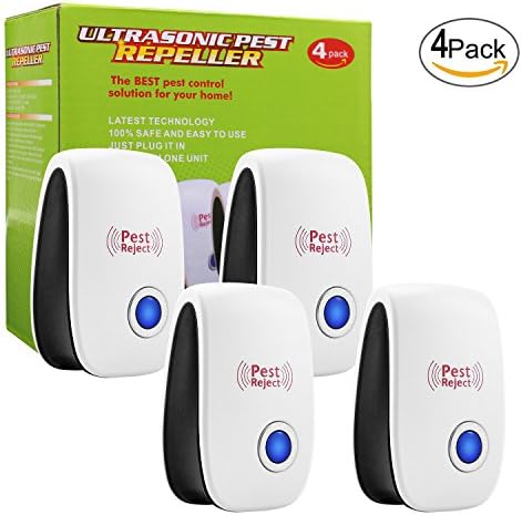 [2018 UPGRADED] Ultrasonic Pest Repeller Electronic Repellent Plus in Indoor Killer, House Pest Control Devices with Enhanced Frequency for Insect,Fleas,Roaches,Flies,Mice,Bats,Mosquito(Pack of 4)