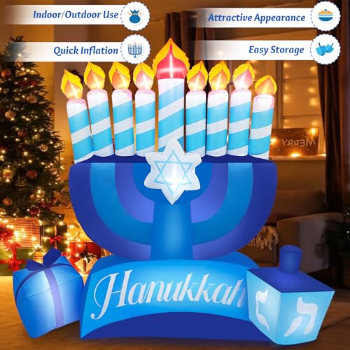 8FT Tall Hanukkah Inflatables Outdoor Decorations, Inflatable Hanukkah